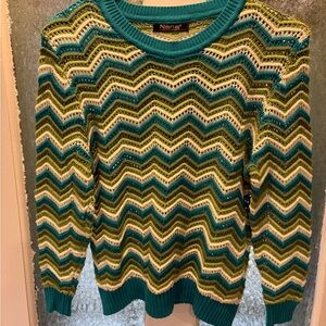 NaNa Teal, Olive & Cream Chevron Open-Knit Sweater S/M